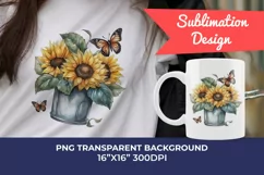 Sunflowers in Bucket Watercolor PNG for Sublimation Product Image 1