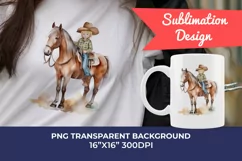 Little Cowboy and His Horse Watercolor PNG for Sublimation Product Image 1