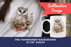 Mother and Baby Owl Watercolor Clipart - Sublimation PNG Product Image 1