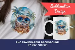 Summer Vibes Owl Watercolor PNG Clipart for Sublimation Product Image 1