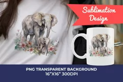 Watercolor Mother and Baby Elephant PNG for Sublimation Product Image 1