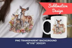 Watercolor Deer Mom and Baby Clipart PNG for Sublimation Product Image 1