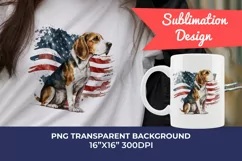 Patriotic Beagle Dog Watercolor Clip Art, PNG Sublimation Product Image 1