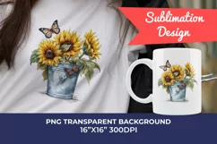 Sunflowers in Bucket Watercolor PNG for Sublimation Product Image 1