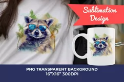 Summer Vibes Raccoon Watercolor PNG for Sublimation Product Image 1