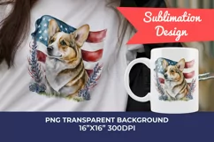 Patriotic Corgi Dog Watercolor ClipArt, PNG Sublimation Product Image 1