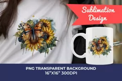 Watercolor Butterfly and Sunflowers PNG for Sublimation Product Image 1