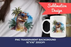 Summer Vibes T-Rex/Tyrannosaurus Watercolor PNG Sublimation Product Image 1