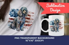 Patriotic Poodle Dog Watercolor Clip Art, PNG Sublimation Product Image 1