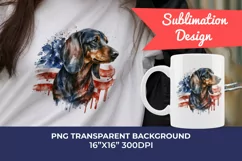 Patriotic Dachshund Dog Watercolor ClipArt, PNG Sublimation Product Image 1