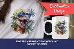 Summer Vibes T-Rex/Tyrannosaurus Watercolor PNG Sublimation Product Image 1
