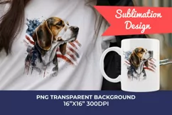 Patriotic Beagle Dog Watercolor Clip Art, PNG Sublimation Product Image 1