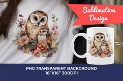 Mother and Baby Owl Watercolor Clipart - Sublimation PNG Product Image 1