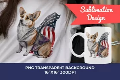 Patriotic Corgi Dog Watercolor ClipArt, PNG Sublimation Product Image 1