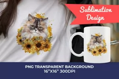 Persian Cat and Sunflowers Watercolor PNG for Sublimation Product Image 1