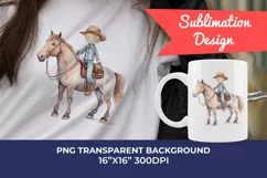 Little Cowboy and His Horse Watercolor PNG for Sublimation Product Image 1