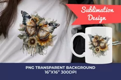 Watercolor Butterfly and Sunflowers PNG for Sublimation Product Image 1
