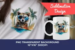Summer Vibes Raccoon Watercolor PNG for Sublimation Product Image 1