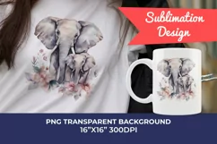 Watercolor Mother and Baby Elephant PNG for Sublimation Product Image 1