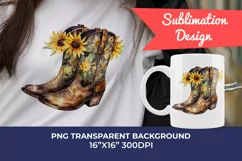 Watercolor Western Boots and Sunflowers PNG for Sublimation Product Image 1