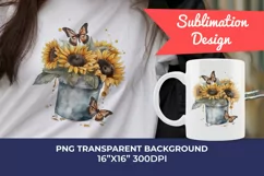 Sunflowers in Bucket Watercolor PNG for Sublimation Product Image 1