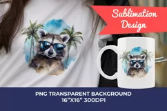 Summer Vibes Raccoon Watercolor PNG for Sublimation Product Image 1