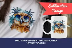 Summer Vibes Owl Watercolor PNG Clipart for Sublimation Product Image 1