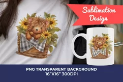 Cute Baby Highland Cow and Sunflowers Watercolor Sublimation Product Image 1