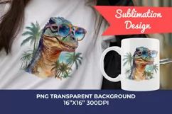 Summer Vibes T-Rex/Tyrannosaurus Watercolor PNG Sublimation Product Image 1
