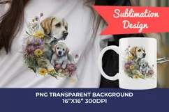 Mother and Puppy Dog Watercolor Clipart - Sublimation PNG Product Image 1