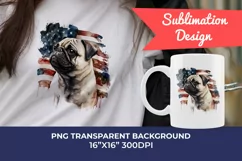 Patriotic Pug Dog Breed Watercolor Clip Art, PNG Sublimation Product Image 1