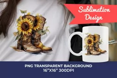 Watercolor Western Boots and Sunflowers PNG for Sublimation Product Image 1