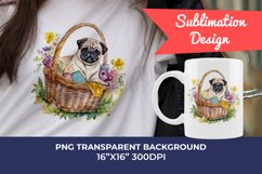 Spring Pug Dog Breed Watercolor PNG for Sublimation Product Image 1