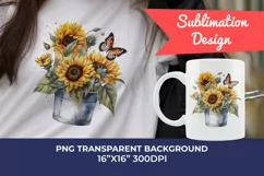 Sunflowers in Bucket Watercolor PNG for Sublimation Product Image 1