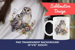 Mother and Baby Owl Watercolor Clipart - Sublimation PNG Product Image 1