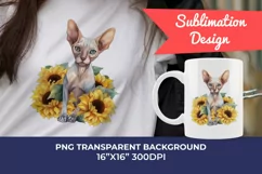Sphynx Cat and Sunflowers Watercolor PNG for Sublimation Product Image 1