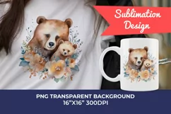 Watercolor Mother and Baby Bear PNG for Sublimation Product Image 1