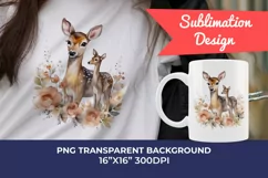 Watercolor Deer Mom and Baby Clipart PNG for Sublimation Product Image 1