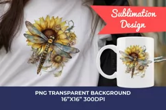 Watercolor Dragonfly and Sunflowers PNG for Sublimation Product Image 1