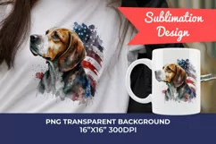Patriotic Beagle Dog Watercolor Clip Art, PNG Sublimation Product Image 1