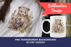 Watercolor Mother and Baby Bear PNG for Sublimation Product Image 1