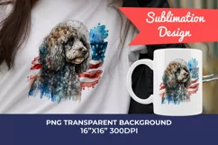 Patriotic Poodle Dog Watercolor Clip Art, PNG Sublimation Product Image 1