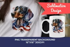 Patriotic Dachshund Dog Watercolor ClipArt, PNG Sublimation Product Image 1