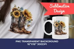 Watercolor Western Boots and Sunflowers PNG for Sublimation Product Image 1