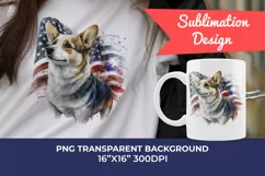 Patriotic Corgi Dog Watercolor ClipArt, PNG Sublimation Product Image 1