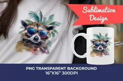 Summer Vibes Raccoon Watercolor PNG for Sublimation Product Image 1