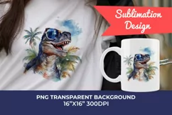 Summer Vibes T-Rex/Tyrannosaurus Watercolor PNG Sublimation Product Image 1