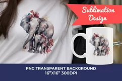 Watercolor Mother and Baby Elephant PNG for Sublimation Product Image 1
