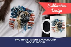 Patriotic Pug Dog Breed Watercolor Clip Art, PNG Sublimation Product Image 1