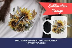 Watercolor Dragonfly and Sunflowers PNG for Sublimation Product Image 1